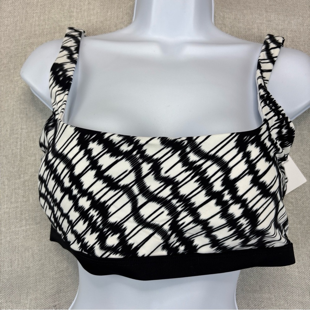 DKNY Women's Printed Square-Neck Bikini Black White Size Large